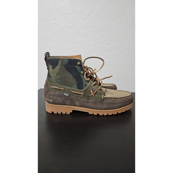 Polo Ralph Lauren Ranger Men size 13 Suede Green Camo Canvas Boots 17953 - Picture 3 of 6